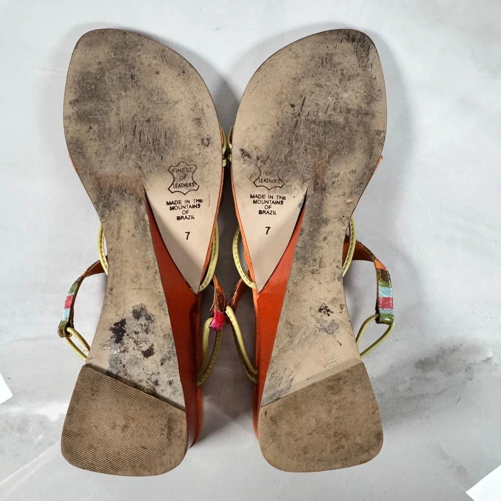 Y2K Strappy Wedge Slide‎ Sandals Funky Snakeskin Maximalist Costume Brazil 7